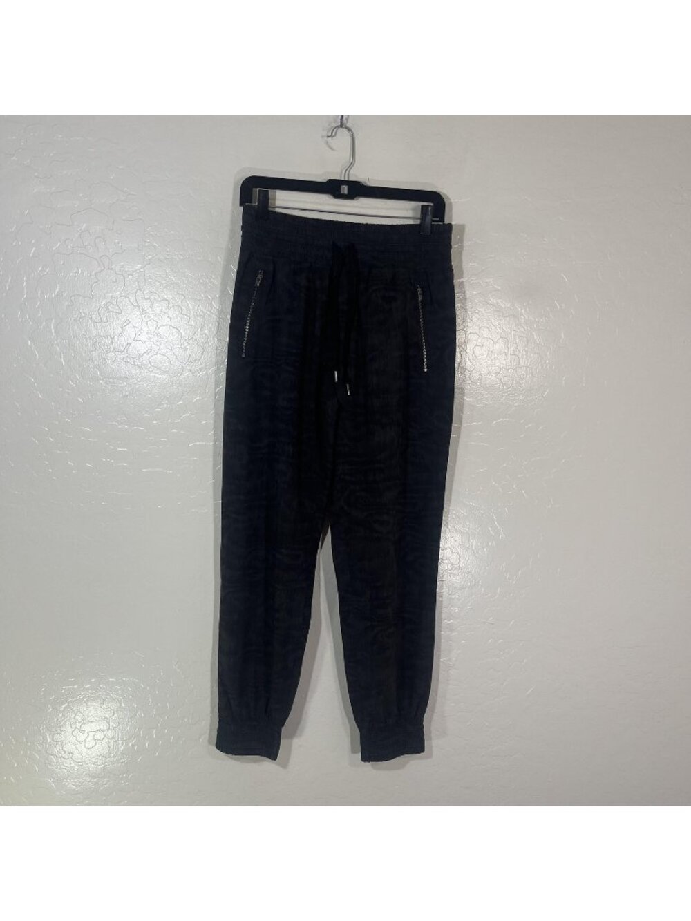 Athleta Jogger Pants Womens 4 Black Camden Printed Ankle Zip Pockets Stretch